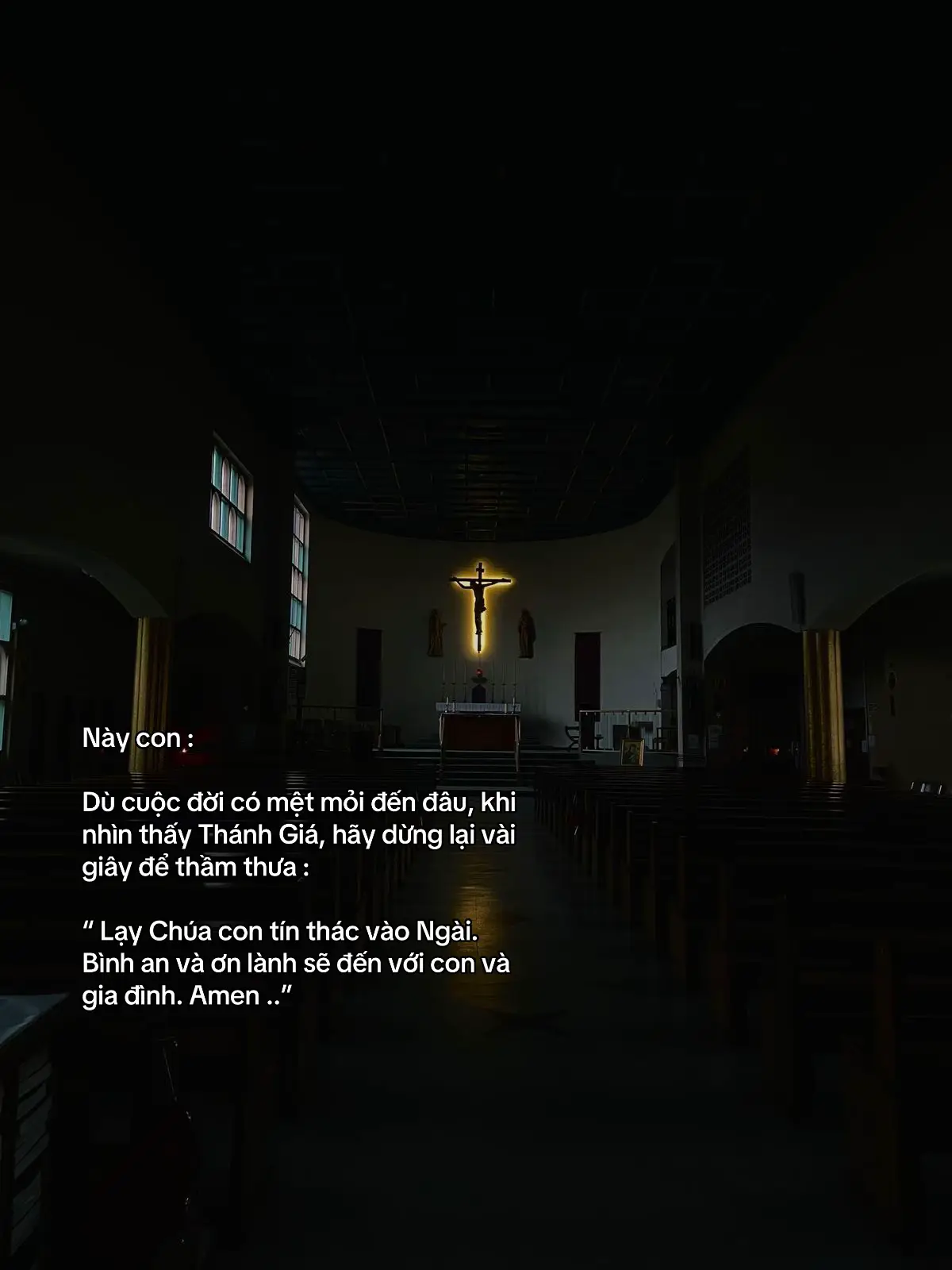 Này con : Dù cuộc đời có mệt mỏi đến đâu, khi nhìn thấy Thánh Giá, hãy dừng lại vài giây để thầm thưa : “ Lạy Chúa con tín thác vào Ngài. Bình an và ơn lành sẽ đến với con và gia đình. Amen ..”#nguoiconggiao🙆❤✝ #to_la_maria_02 #cônggiáo #tiktokviral 