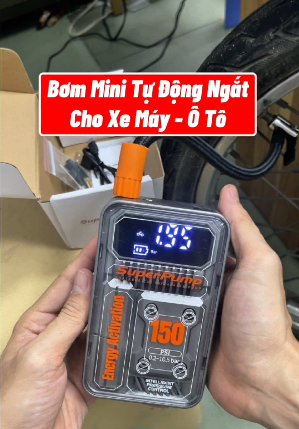 Bơm Mini 3in1 Cho Xe Máy  - Ô Tô, Tự Động Ngắt, Đèn Chiếu Sáng, Sạc Dự Phòng, Nhỏ Gọn Tiện Dụng #bomxedap #bomxeoto #phukienxehoi #phukienxemay #phukienoto 