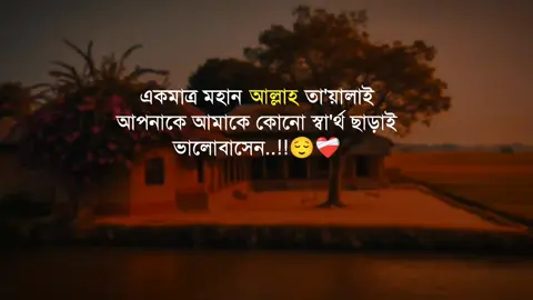 একমাত্র মহান আল্লাহ তা'য়ালাই আপনাকে আমাকে কোনো স্বা'র্থ ছাড়াই ভালোবাসেন..!!😌❤️‍🩹 #foryoupage #trending @TikTok Bangladesh @TikTok 