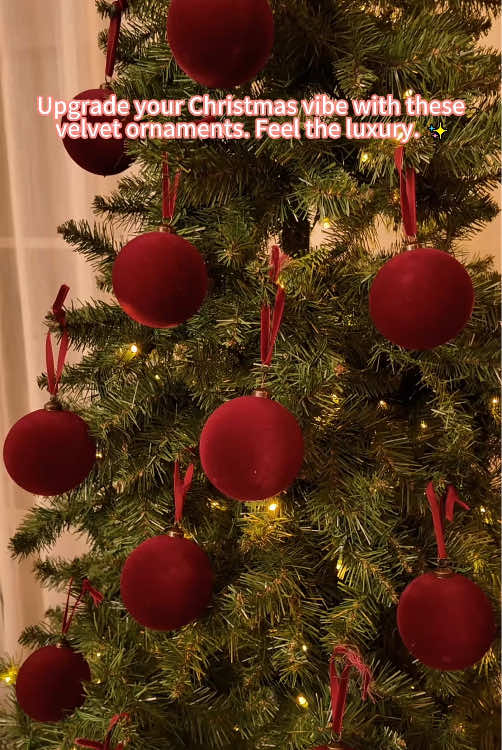 Upgrade your Christmas vibe with luxury.✨🎄 Obessed with the vintage wine red velvet ball ornaments #velvetornaments #christmasornaments #christmastreedecorationg #neutralchristmas #christmascountdown