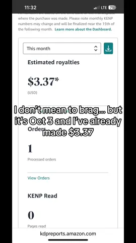 It’s only October 3rd and I’ve already sold my first book of the month 📚 Every sale counts when you’re an indie author, and that $3.37 means the world. Indie publishing is tough, but seeing even one reader pick up my book keeps me writing.  #theofficialeddiebowers_fanclub #BookTok #IndieAuthor #WritersOfTikTok #AuthorTok”