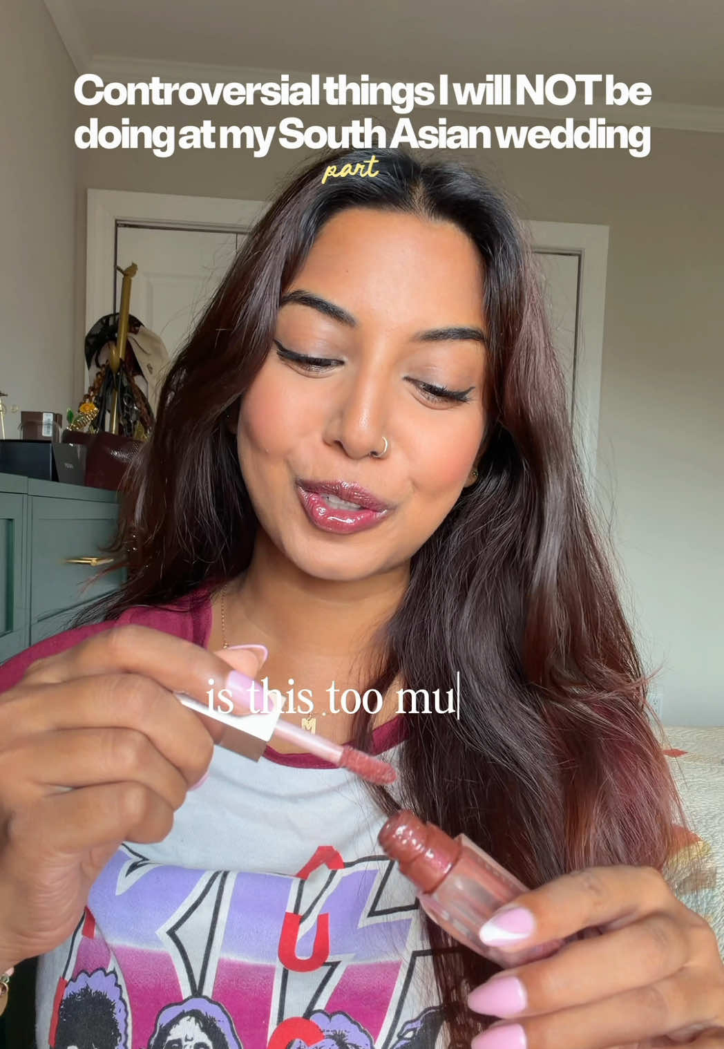 I always dreamed of having a beautiful Bangladeshi-American wedding, but we're going to break some traditional norms and do it MY way 🥰 here are some non-negotiables and taboo things that I will NOT be doing at my South Asian wedding that may be a bit controversial. have you done/will you be doing any of these at your wedding?! 👀 makeup products: @Huda Beauty faux filter color corrector in shade mango huda beauty concealer in shade candied ginger  @Patrick Ta Beauty double take blush duo in shade she's a doll @milkmakeup future fluid concealer in shade 10W huda beauty powder in duo cherry blossom cake + peach pie  @Kulfi Beauty mascara @YSL Beauty all hours hyper bronze @Valentino.Beauty blush in shade 62XD0A @Fenty Beauty lip gloss in shade hot chocalit #southasianweddings #unconventionalwedding #desi #bengali 