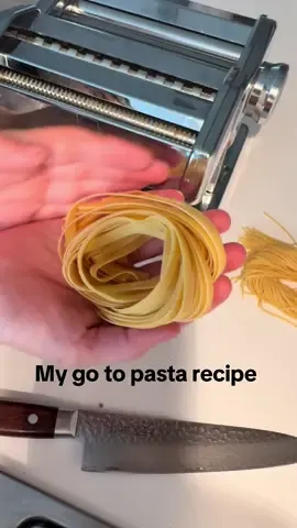 -All things pasta part 1. I have found this to be the best pasta recipe I’ve ever used. Only yolks go in bc it makes a firmer dough that cuts clean, no need to flour while rolling, holds shape, doesn’t puff up and grabs sauce. Tradeoff: it’s firmer to knead. Stand mixer on LOW is fine.  #chef #pasta #howto #fyp #michelin 