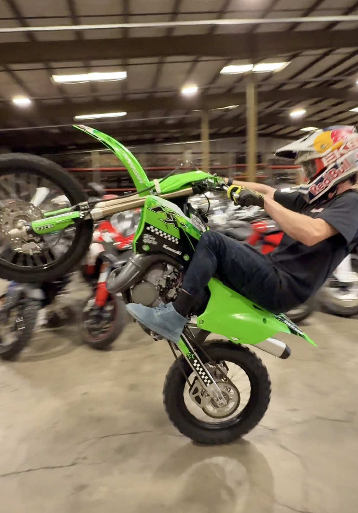Showed up to MotoSport Hillsboro and was all jacked up to rip their KX112. Couldn’t resist sneaking down to their overflow annex to get a little sketchy 😜 What bike do you spot in there that you would fire up first? @Red Bull @Red Bull Motorsports @MotoSport.com @All Balls Racing #KX112 #kawasaki #2stroke
