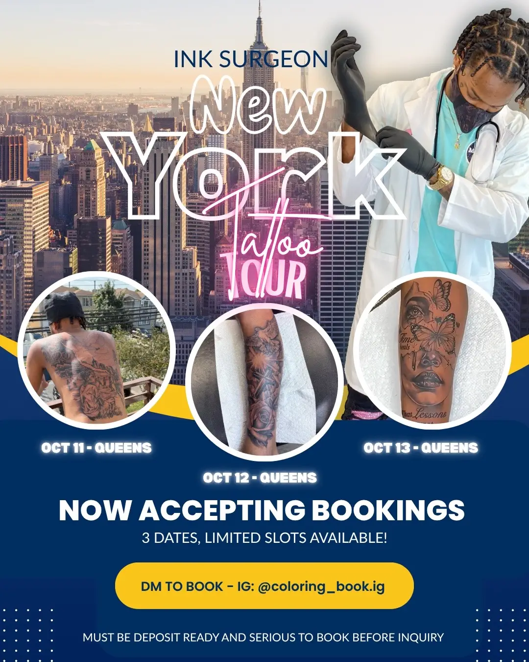 NOW ACCEPTING BOOKINGS Limited Slots Available  📍October 11 - Queens New York 📍October 12 - Queens New York  📍October 13 - Queens New York DM my instagram @coloring_book.ig to book a slot!