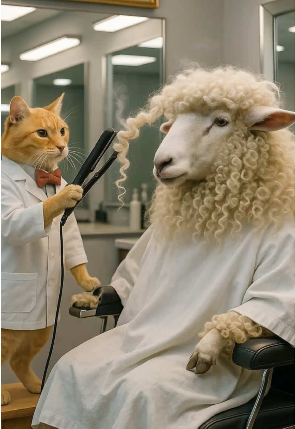How would you rate this sheep’s new look? 🐑😻 #pixverseai #pixverse #viral_mews #cats 
