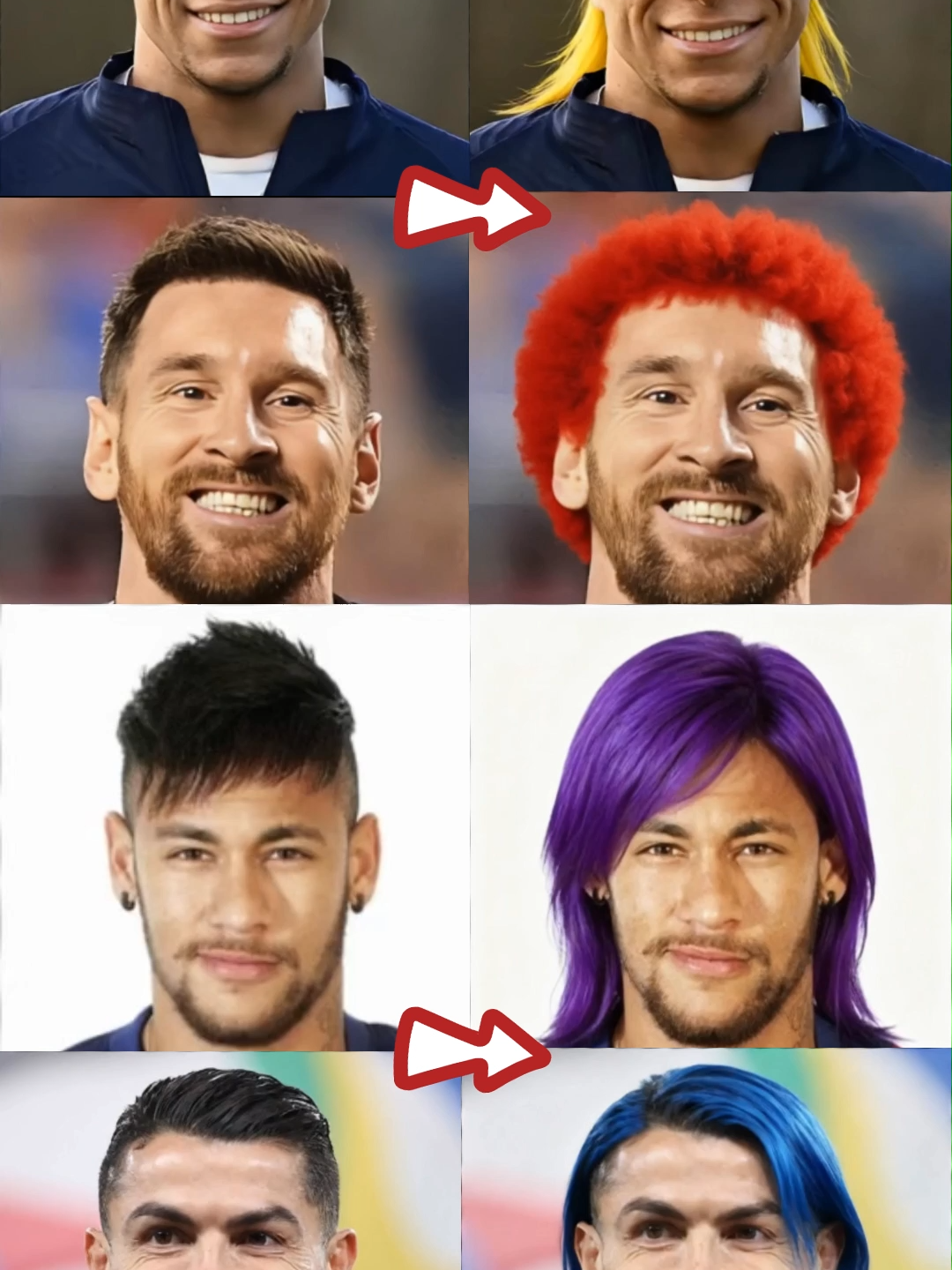 When the football starts all change their hairstyle😂  #DreamFace #mbappe #messi #ronaldo #neymar #hairstylefilter