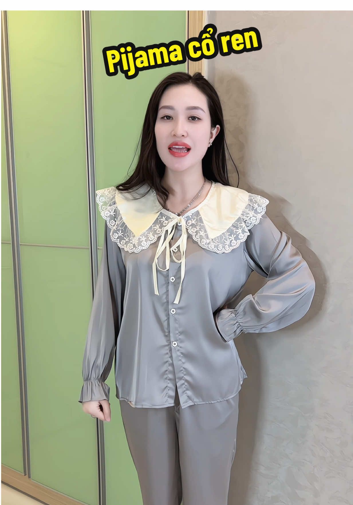 Bộ tiểu thư tay dài phối ren #xuhuong #thoitrangnu #dobo #pijama 