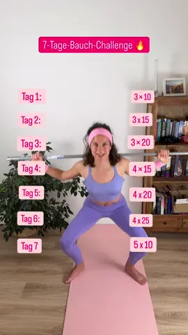 🔥 Starte meine 7-Tage-Bauch-Challenge 🏋️‍♀️ Mit dieser einfachen Routine kannst du deinen Körper straffen, Kalorien verbrennen und deine Mitte stärken, ganz ohne Geräte! 👉 Mach jeden Tag mit, steigere die Wiederholungen und sieh selbst, wie schnell du Fortschritte spürst. 📌 Speicher dir das Reel ab & starte morgen – deine 7-Tage-Challenge wartet auf dich! Folge mir für mehr schnelle Workouts & Challenges, die dich motivieren und Ergebnisse bringen 💜 #fitnessinspiration #workoutzuhause #bauchworkout #7tagechallenge  #workoutmovitavion     