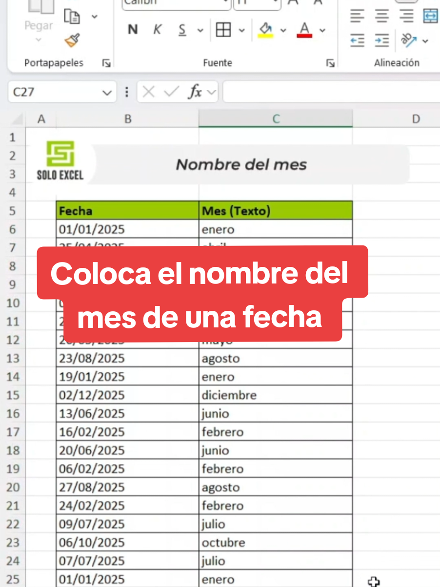 Convierte la fecha en el nombre del mes sin complicaciones 😎 #microsoftexcel #excel #microsoft #aprendeexcel #exceltutorial #exceltips #office #oficina 