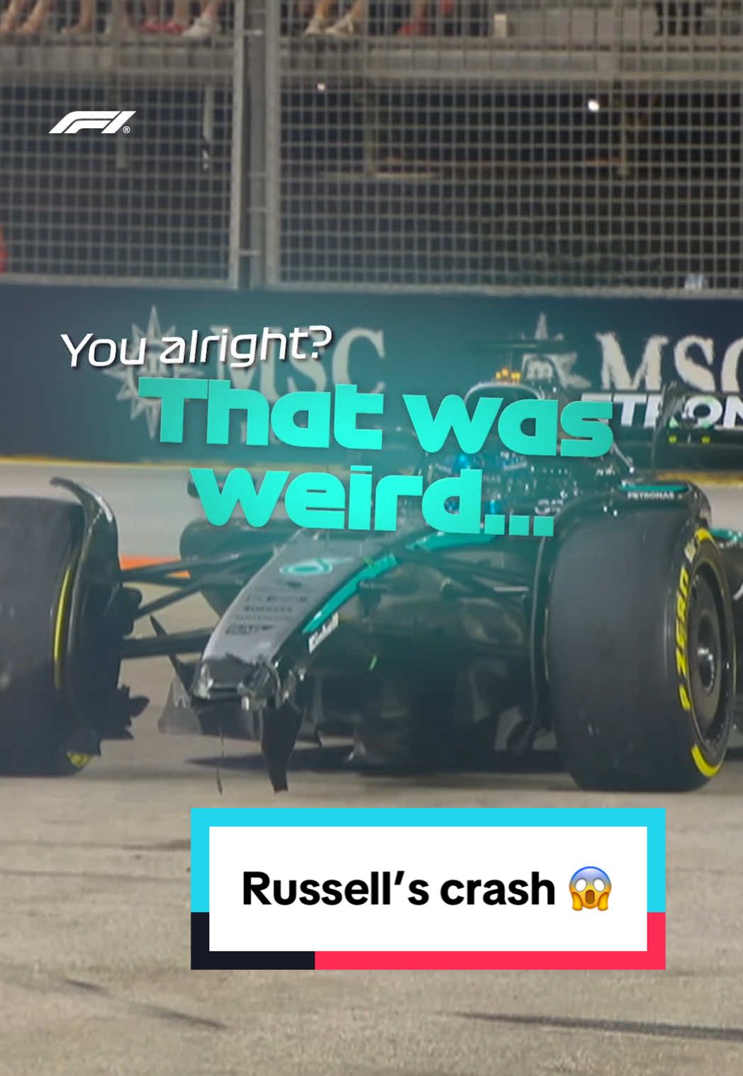 the way the water splashed off the barrier 😅 #f1 #singaporegp #georgerussell  #mercedesf1 