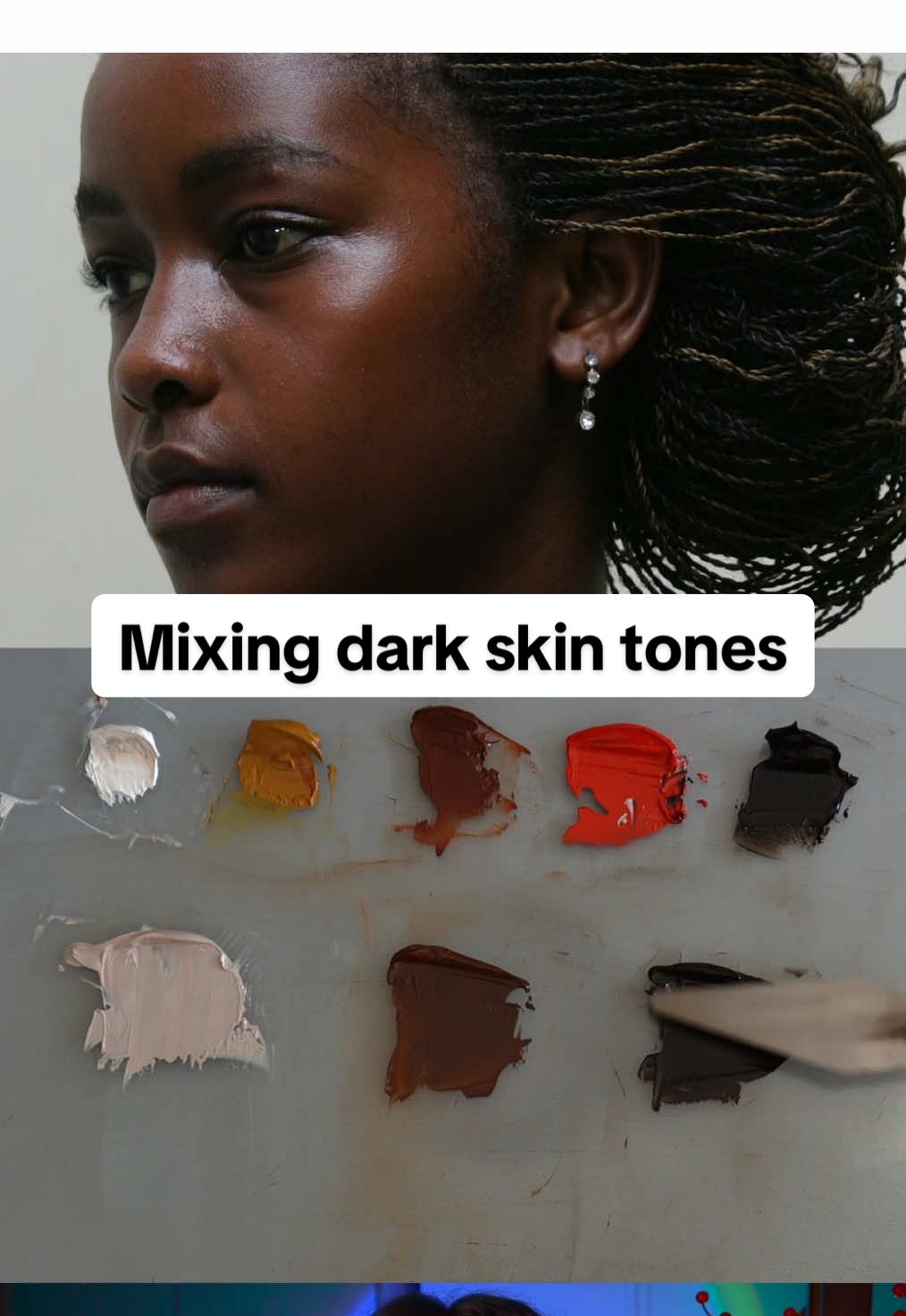 Mixing dark skin tones!✨ Paying close attention to values is really important here. I rarely use burnt sienna but it saves a lot of time for dark skin tones!  Alright enjoyy !  #colormixing #mixingcolors #paintingtips #colortheory 
