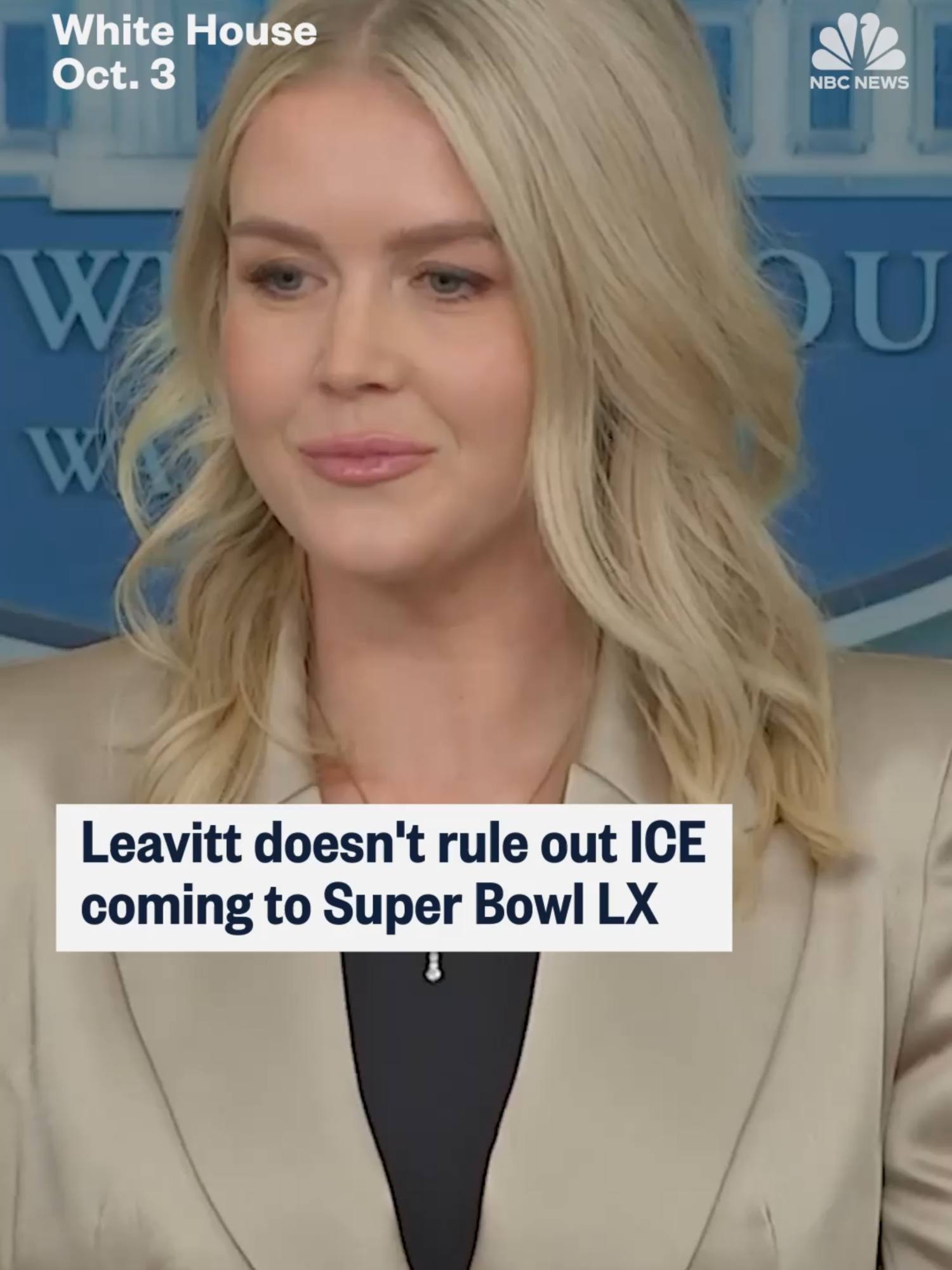 As part of a response to a question about the #NFL's decision to have #BadBunny perform at #SuperBowl LX, White House Press Secretary #KarolineLeavitt said, 