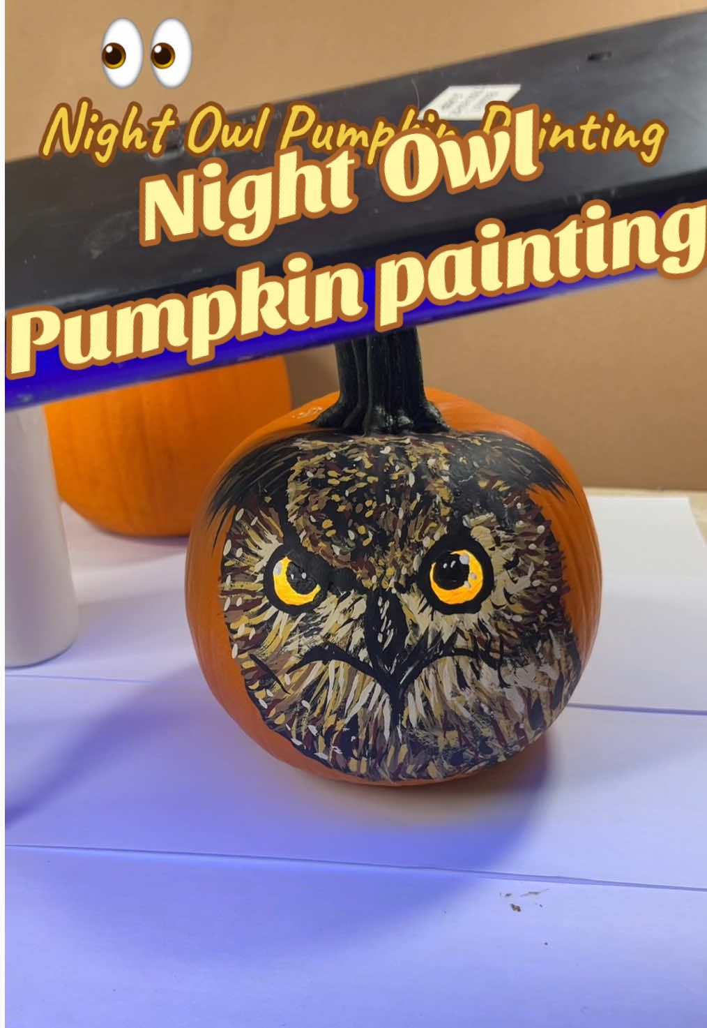 Whooo whoo whoo DIY painted owl pumpkin 🦉🎃 glowing eyes for Halloween decor | Spooky cute pumpkin painting ideas | Hand-painted night owl pumpkin | Creepy yet classy fall home decor painting pumpkin 🎃 just warming up more to come any suggestions what would you wanna see on a pumpkin drop your suggestions in the comments #pumpkinpainting #paintingpumpkins #pumpkinpaintingtutorial #pumpkinideas #nightowl @PEW PEW PEW 