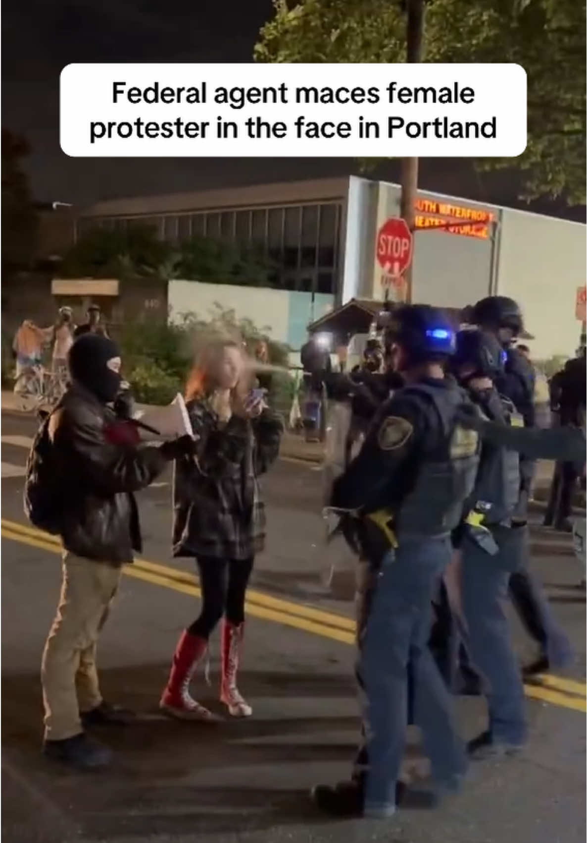 Outside Portland’s ICE building last night, a female protester was maced in the face by a federal agent. Witnesses say she was yelling but not physical. Portland police liaisons collected video from bystanders and told our producer they are investigating potential misconduct. Video and Reported by Bill Melugin 