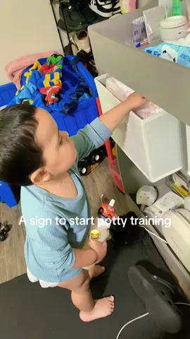 If he can grab it knowing he went pee he can sit on the toilet 😂 #pottytraininingmama #potterytraining #toddler #23monthold #lighteningmcqueen 