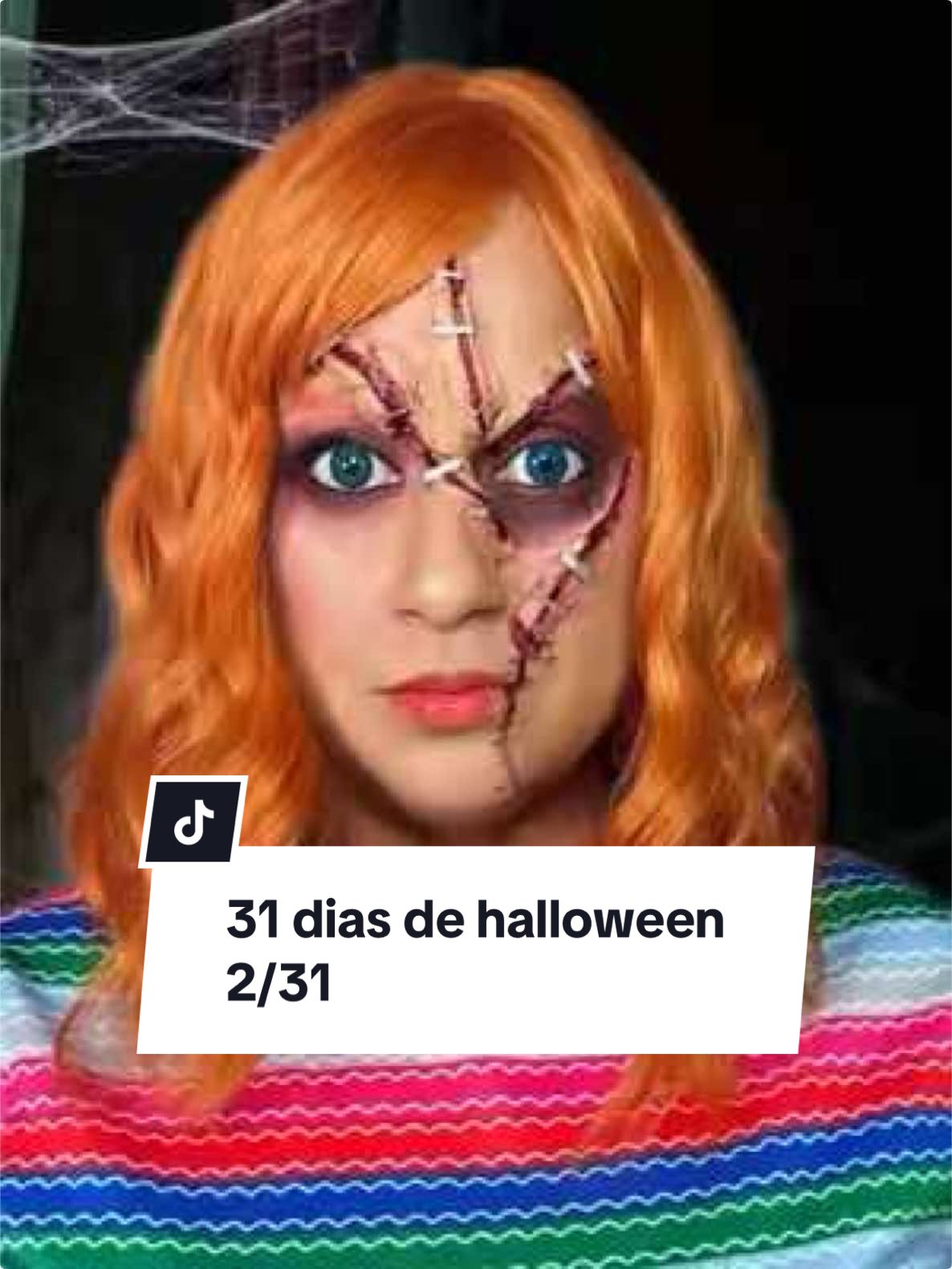 FAKE BLOOD Mamaaaaa Chucky me habla 🔪😂 2/31” #31DíasDeHalloween #31HalloweenLooks #ChuckyMakeup #spookyseason #MakeupTransformation