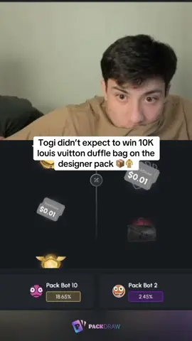 Togi didn’t expect to win 10K louis vuitton duffle bag on the designer pack 📦🧥 #kickstreaming 