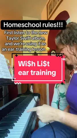 Wish List ear training homeschool magic this morning - can’t imagine a more fun way to listen to this album for the first time! We listened to the whole album at the piano. Wi$h Li$t #eartraining #lifeofashowgirl #pianopractice #homeschoolingmom #swifties 