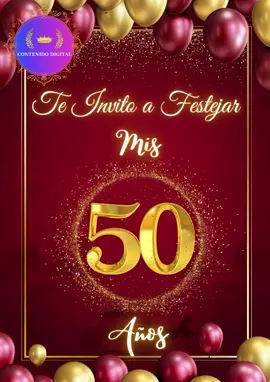 Invitación de 50 Años Rojo y dorado #invitacionespersonalizadas #invitacionesdigitales #mis50años #añosdorados #fyp 