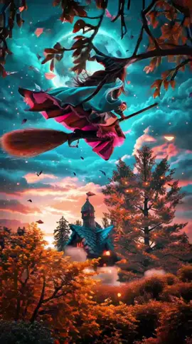Beneath the haunted moon, she soars on her broom… spells in the wind, whispers in the dark, and the night becomes her kingdom. . #witch #halloween #darkfantasy #magic #moonlight    