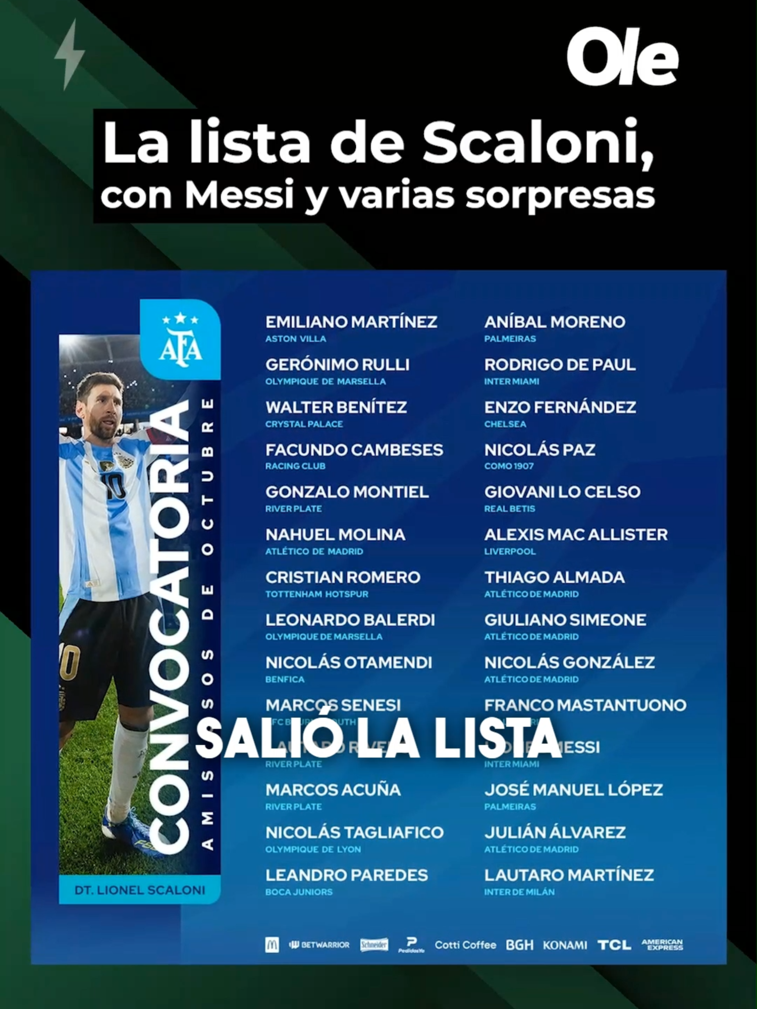 LA LISTA DE SCALONI, CON MESSI ¡Y VARIAS SORPRESAS! 🔝🇦🇷 ▶️ El entrenador dio a conocer la nómina para los amistosos ante Venezuela y Costa Rica. Caras nuevas como Rivero, el pibe de River, y Cambeses de Racing y también ausencias... ℹ️ @hernanclaus 🎙@lucasbenda