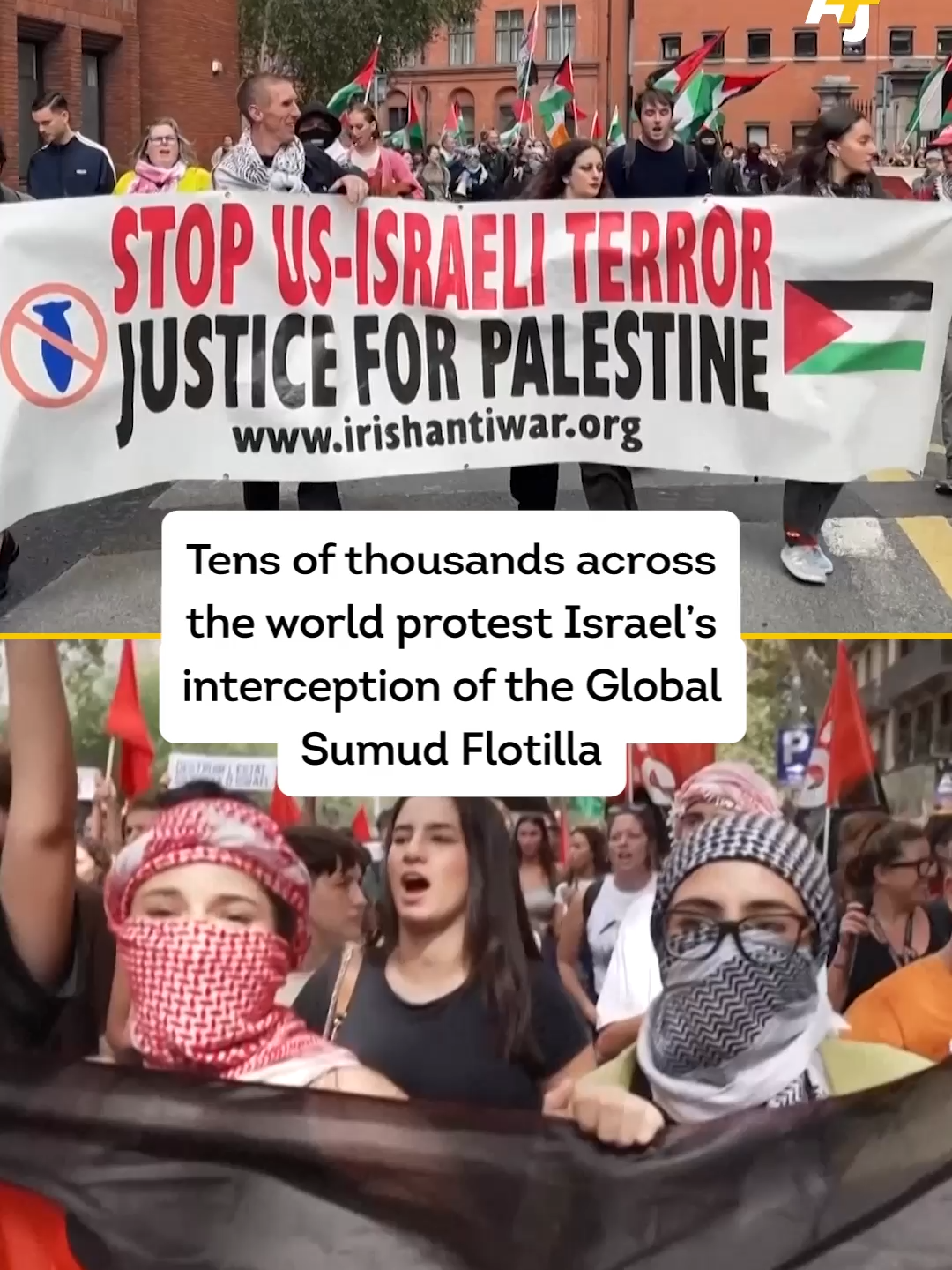 Demonstrations erupted in over 100 cities around the world after Israel intercepted the Global Sumud Flotilla. Here’s why protesters say they are standing with Gaza. #GlobalSumudFlotilla #Gaza #SailingToGaza #Palestine #Israel #PalestinianSolidarityProtests