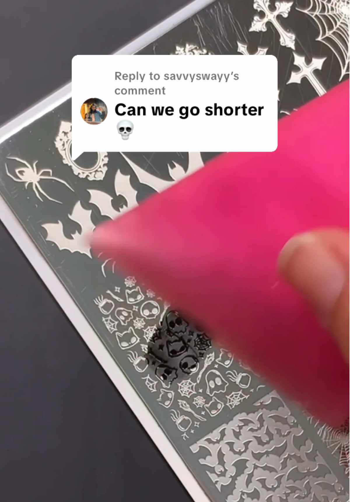 Replying to @savvyswayy 🫣🥴🫠  — #shortnails  #gelxnails #peekaboonails #nailstamping #halloweennails 