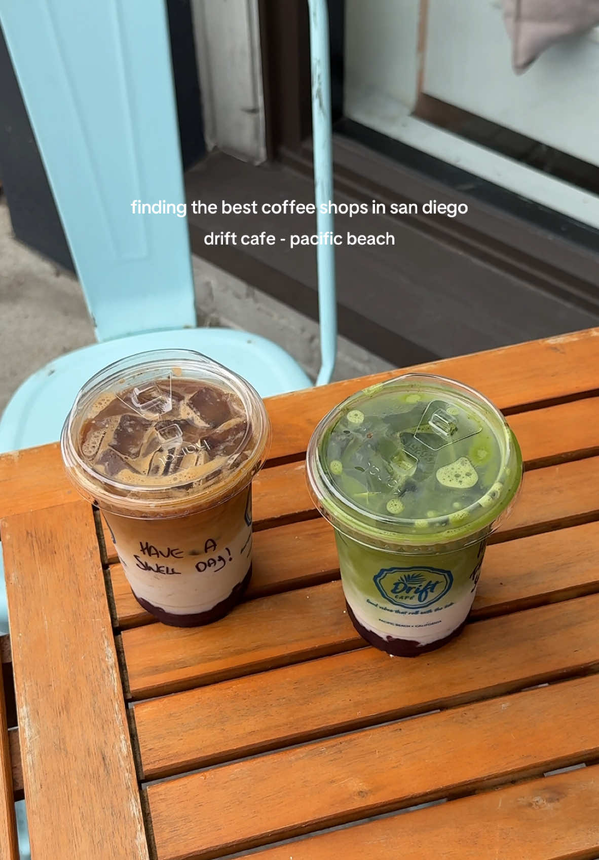 trying the new blueberry pie matcha at @Drift Cafe in PB 🍵 