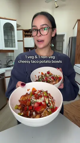 1 veg & 1 non-veg cheesy taco potato bowls 🌮 #mealideas #DinnerIdeas #easymeal #vegetarianrecipe #kiwikira dinner ideas for two  vegetarian dinner ideas  easy vegetarian dinner