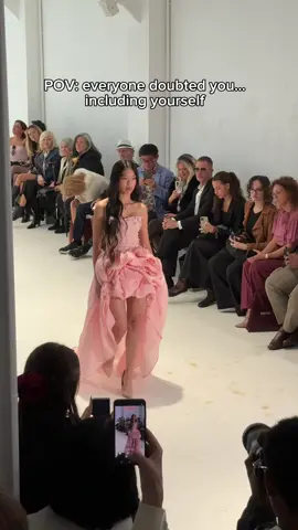 I can’t describe how happy I am right now 🥹🥹🥹🥹🥹 from watching fashion shows and chatting about them all the time on stream to actually stepping onto that runway in Paris 😭😭😭🌸💕 feeling so grateful (and still very much tearing up)  Thank you @VELLACHOR ❤️ #pfw #parisfashionweek #
