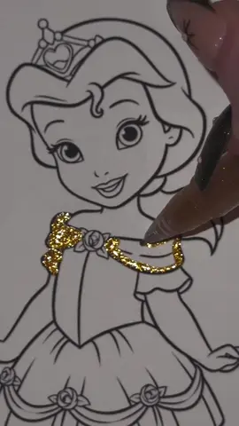 Baby Belle 🥀💛 colored with Grabie & ZSCM glitter pens #disney #disneyprincess #belle #aesthetic #satisfying 