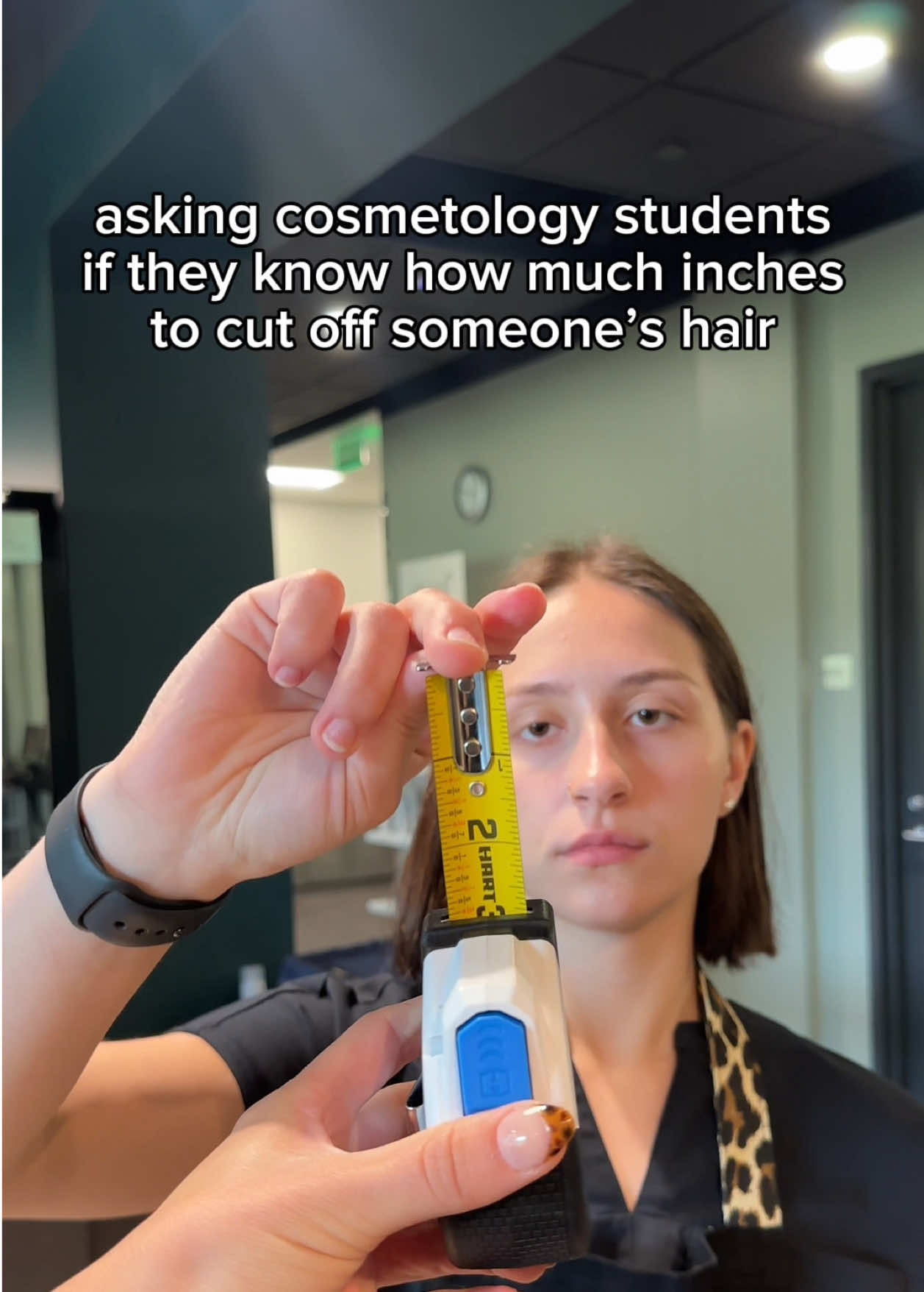 ✨PART 2✨ does the Cosmetology student know how much inches to cut off someone’s hair?!? #haircut #salon #hairstylist #cosmetologyschool #beautyschool #trim #haircutting #measurement #hairvideos -Ava B-
