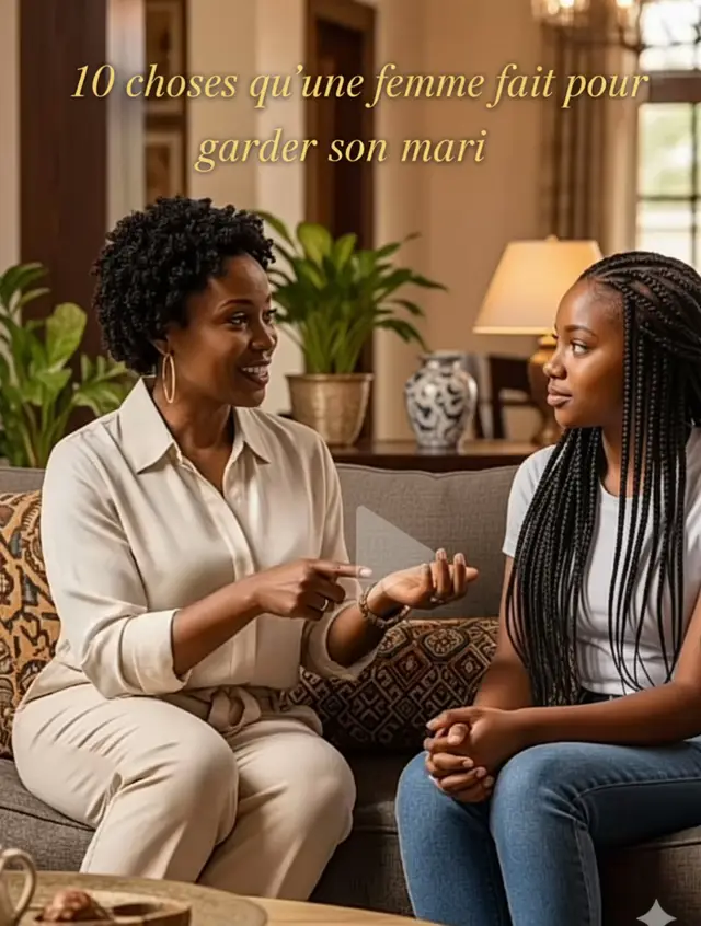 1.	Respecter son mari – Le respect est la base de toute relation solide. 	2.	Entretenir la communication – Toujours parler, écouter et éviter de garder les rancunes. 	3.	Prendre soin de soi – Beauté intérieure et extérieure, santé et bien-être. 	4.	Soutenir son mari – Dans ses projets, ses rêves et ses moments difficiles. 	5.	Être affectueuse et attentionnée – Petits gestes d’amour au quotidien. 	6.	Entretenir la complicité – Humour, tendresse et moments de qualité ensemble. 	7.	Être une bonne partenaire de vie – Partager les responsabilités, les tâches et les décisions. 	8.	Cuisiner avec amour – Le cœur d’un homme passe souvent par son assiette. 	9.	Protéger la paix du foyer – Éviter les conflits inutiles et apporter de la sérénité. 	10.	Cultiver la fidélité et la confiance – Être loyale et créer un climat de sécurité affective. En résumé : amour, respect, complicité et soutien sont les clés d’un mariage heureux et durable. #CoupleGoals #AmourÉternel #VieDeCouple #ConseilDeVie #RelationSaine #