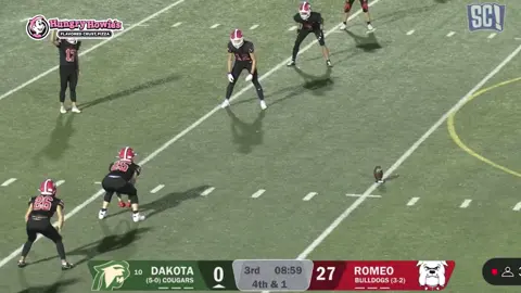 TOUCHDOWN DAKOTA! Elijah Goins has brought life to this Cougar team ROMEO: 27 DAKOTA: 7 Delivered by @hungryhowies Catch the full broadcast on the State Champs YouTube page!