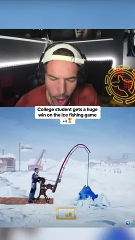 College student gets a huge win on the ice fishing game 🎣🏆 #kickstreaming 