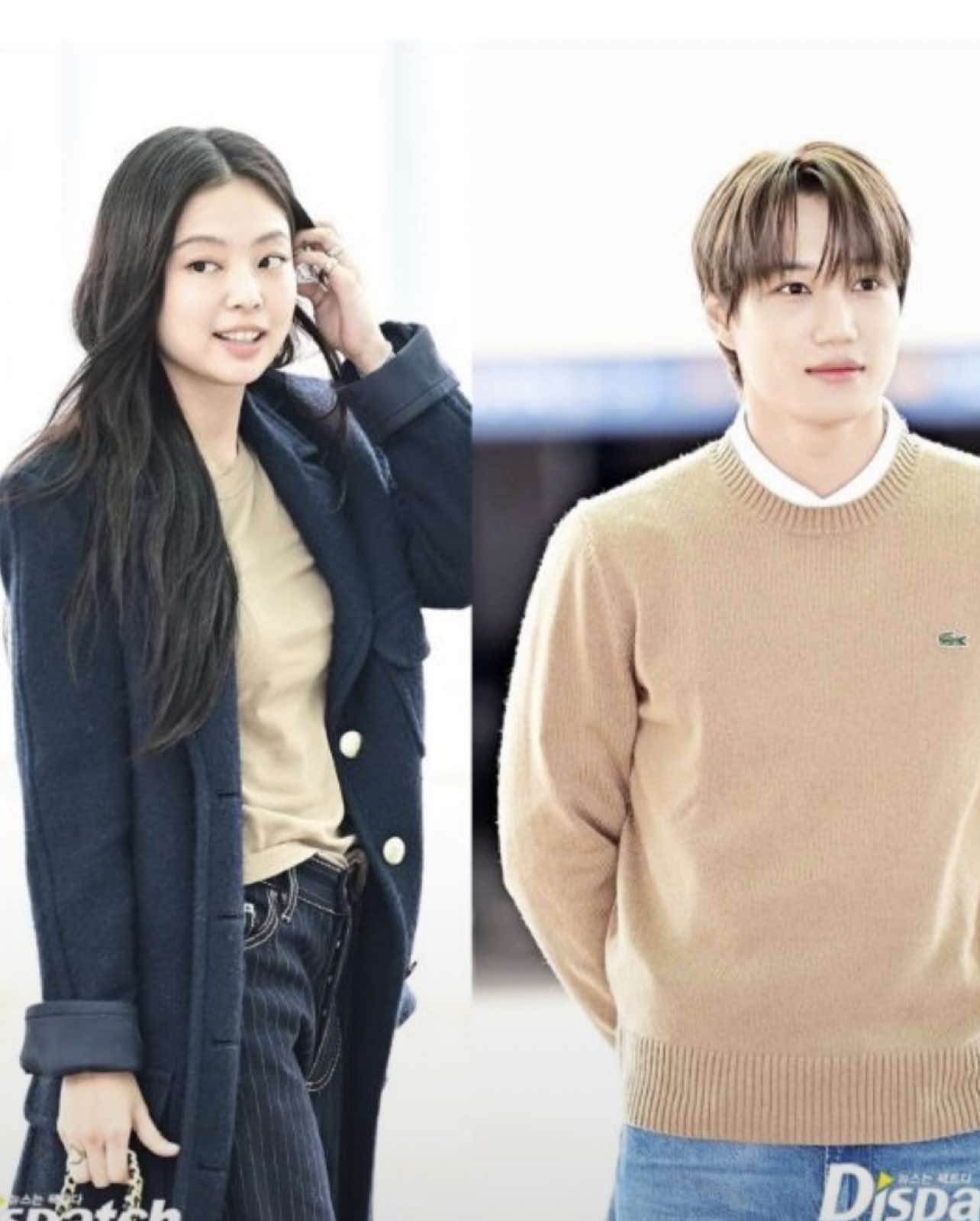 JENKAI at the airport at the SAME TIME… again? 😳  Matching colors — brown & blue 🤎💙 👀   #jenkai #jennie #kai #blackpink #kpopfyp 