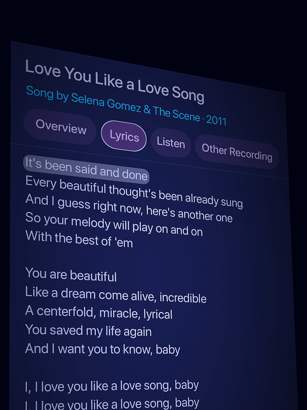 Love You Like a Love Song 🎶🎧 #lyrics #music #selenagomez #song #lyriqueenn 