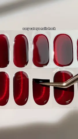 cateye nails in 15 mins ♥️ 💅🏼 Nail Design: N Crimson bow 🛒 Link in bio @ohora_usa ✨ Semi-cured gel nail strip ✨ Made with real gel ✨ Last 2 - 3 weeks ✨ Non-damaging . #ohora #ohorausa #autumnnails #fallnails #dailyhacks