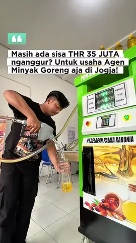 Baru tau ternyata di Sleman ada pusat minyak goreng lurrr!! Kilang minyaknya ngga kaleng-kaleng, berkualitas tinggi dan udah bersertifikat internasional lho.  Wahhh.. Kabar gembira buat kamu yang pengen punya peluang usaha menjanjikan jadi agen minyak goreng! Langsung aja join kemitraan PT. Delapan Palma Karunia  Ada promo spesial agen pom minyak goreng cuma 35juta aja lurrr.. Udah dapet 1 unit pom minyak goreng, 1000 liter minyak goreng, dengan peralatan jualan yang lengkap banget! Dan ada paket deluxe sampai paket palma superior dari harga 55 juta sampai 75 juta aja, dan kuota terbatas per kecamatan hanya 2 agen! Wah, buat kamu yang tertarik punya usaha dibidang minyak kelapa sawit, ini saatnya join kemitraan sekarang!  Langsung daftar dan konsultasi  sebelum kuota penuh ya!  📍 : Jl. Besi Jangkang, Yopah, Sukoharjo, Kec. Ngaglik, Kabupaten Sleman, Daerah Istimewa Yogyakarta   📞 : 55581 #minyakgoreng #pangkalanminyakgoreng #agenminyakgoreng #pomminyakgoreng #minyakkelapasawit 