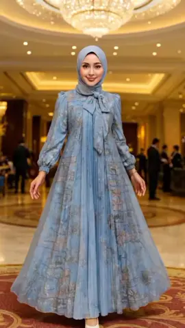 Manis & anggun dengan gamis biru bermotif elegan plus detail pita di leher, cocok untuk tampil berkelas di acara spesial. 💙✨ #ootdhijab #gamiswanita #HijabFashion #ootdkece #muslimahstyle 