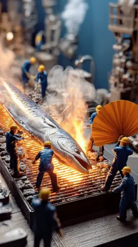 ミニチュア職人🐟🛠️ 今日の現場は「焼き魚サンマ工房」！ 大きなサンマを丁寧に並べ、炭火の上でじっくり焼き上げる🔥 脂が落ちて煙が立ちのぼると、工房全体が香ばしい香りに包まれます。 仕上げに大根おろしを添えれば、秋のごちそうの完成✨ #ミニチュア職人 #焼き魚工房 #サンマ工房 #秋の味覚 #ジオラマ動画 
