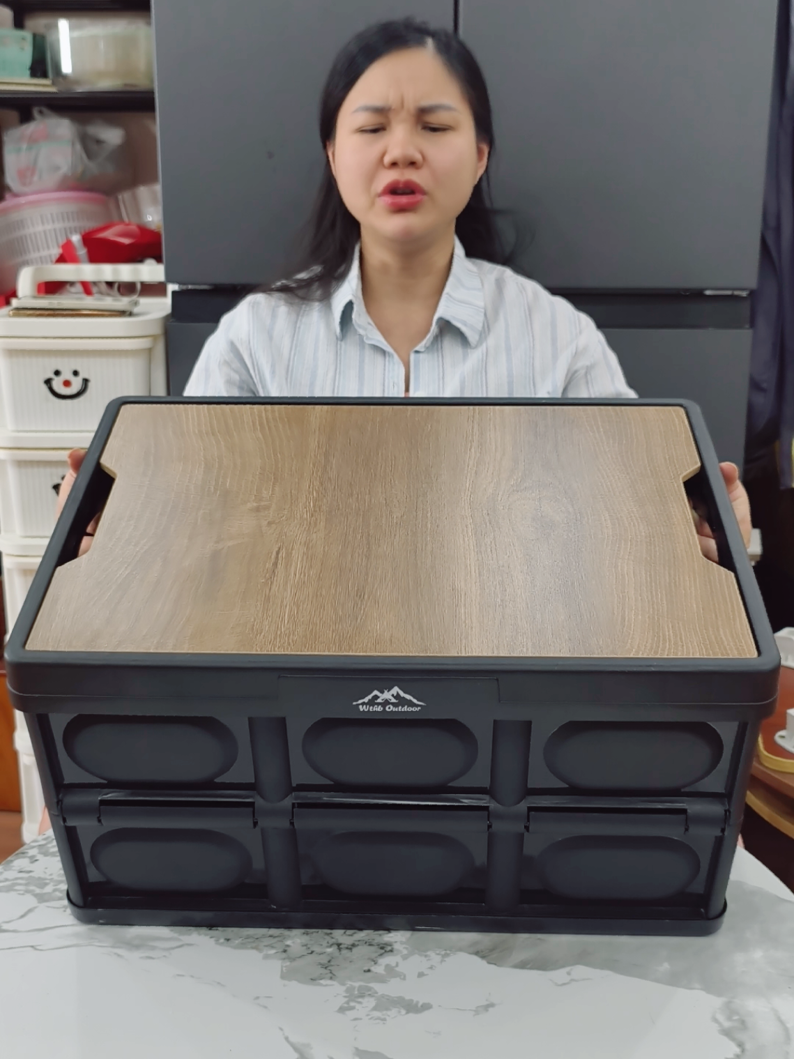 WTHB.VN Hộp lưu trữ có thể gập lại 35/56L, chất liệu nhựa ABS bền bỉ với nắp gỗ chắc chắn #hopluutru #hopgapgon #hopdungdo #tiktokshop #tientinhte98 