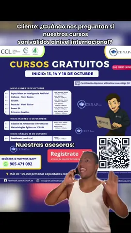 📢 ¡Sí, nuestros cursos son 100% válidos y reconocidos a nivel internacional! 🌎🔥 🚀 Capacítate GRATIS en Inteligencia Artificial, Power BI, Scrum, idiomas y más. ✅ Certificación opcional con código QR verificado. 💡 Más de 100,000 personas ya se capacitaron con nosotros. ¿Y tú qué esperas? 👉 Inscríbete ahora y asegura tu lugar. #cursosgratis #estudiantes #certificacioninternacional #capacitacion #educaciononline       