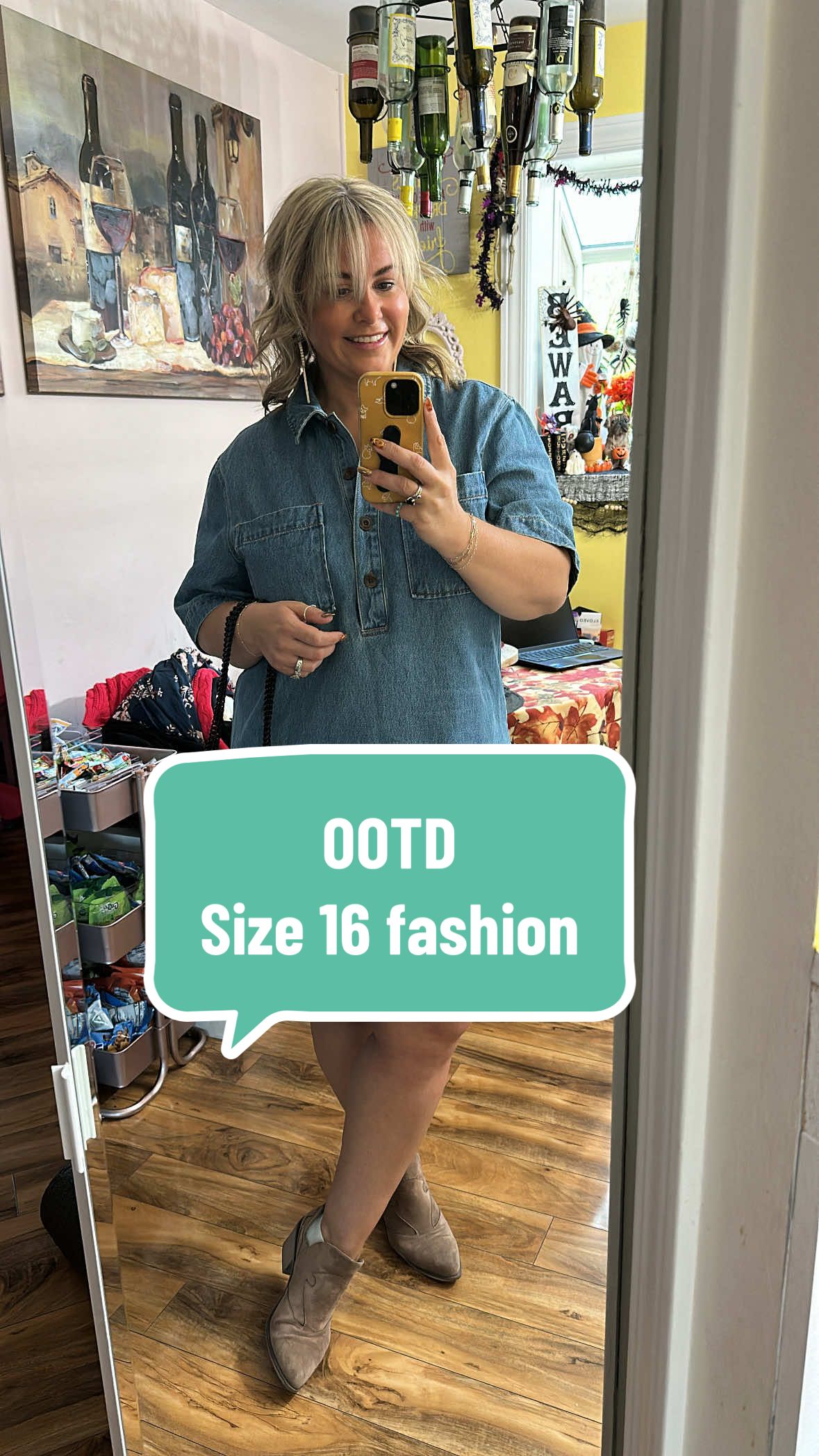 IYKYK!  OOTD, GNO, Denim dress, size 16 style, curvy midsize fashion, plus size fashion #ootdinspo #fallfashioninspo #size16style #plussizefashion #michiganfashionblogger 