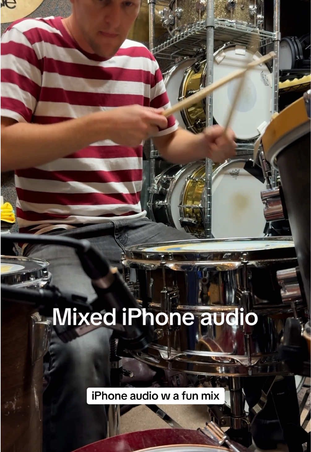 Quick fun mix on some iPhone audio. Lots of midrange drive, saturation, distortion and logic phat fx #drummer #drumming #drumtok #sessiondrummer #studiodrums 