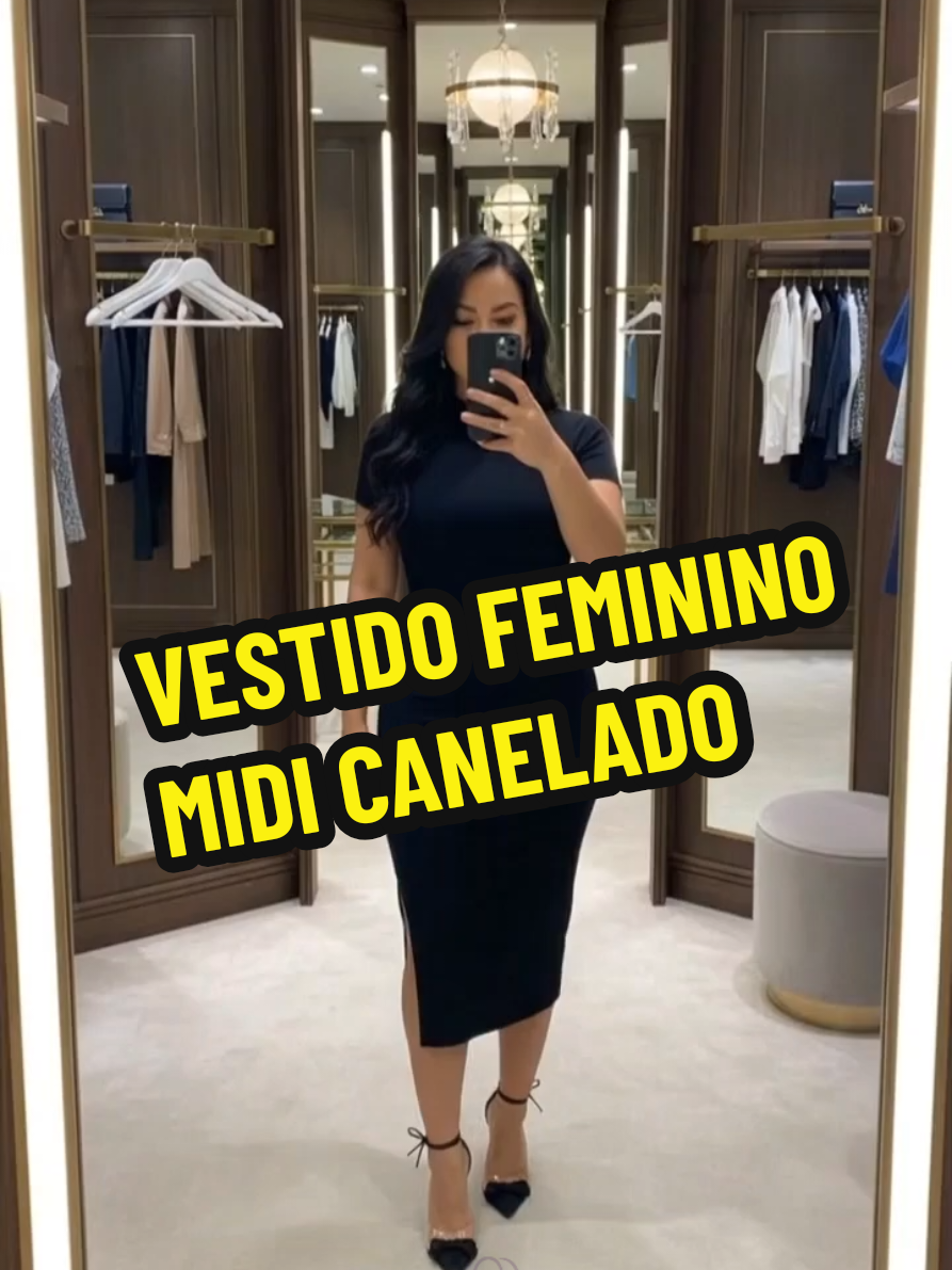 Vestido Mídi Canelado De Manguinha com Gola Alta  #tiktokshop #modafemenina #midi #gola #vestido @TIKTOK SHOP • FABY @TIKTOK SHOP • FABY @TIKTOK SHOP • FABY 