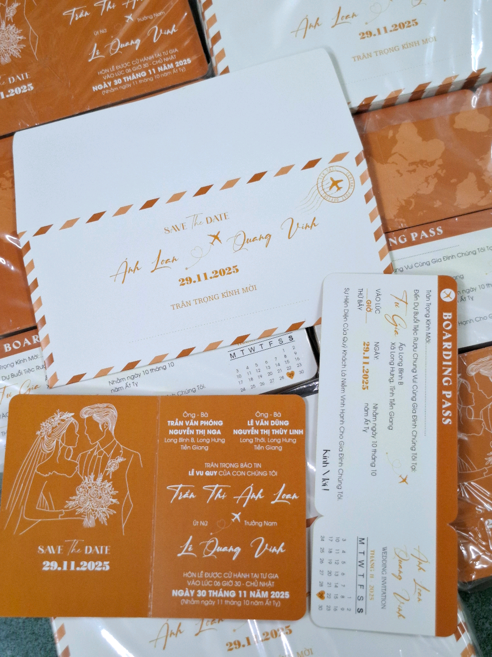 Thiệp cưới passport tone cam nâu