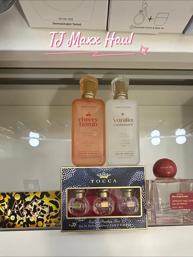 Items I bought from  @TJ Maxx  today!  @urban decay Naked Foxy  @TOCCA Beauty Eau de Parfum Trio- Florence, Stella & Cleopatra  The Good Scent - Apricot Nectar Parfum  Notes: Apricot, Banana, Magnolia, Musk & Sandalwood  Saint Cloud- Cherry Bomb  Saint Cloud- Vanilla Cashmere  #tjmaxx #tjmaxxfinds #scents #perfume #perfumetok  