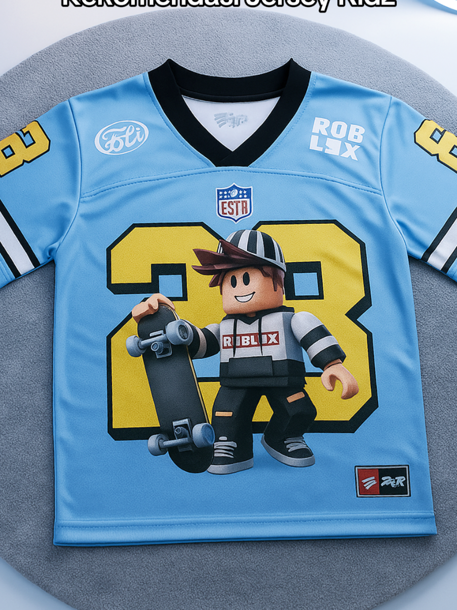 Baju atasan anak dengan model jersey kekinian, cek keranjang kuningnya, jangan sampai dilewatkan. #kaoskeren #jerseyanak #kaosjersey #kaosviral 